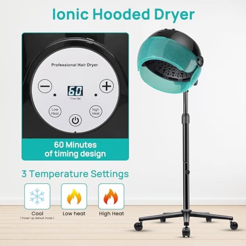 Professional Hair Dryer, Ionic Hooded Dryer, Hooded Hair Dryer with Digital Display, Touch Controls and 3 Temperature Settings for Salon and Home Use 6