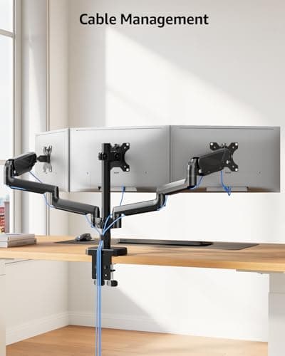 MOUNTUP Triple Monitor Mount, Triple Monitor Desk Mount for Max 27 inch Computer Screens, 3 Monitors Stand for Desk, Monitors Arm with Swivel, Tilt, Rotation, Each Arm Holds 4.4-19.8 lbs 7