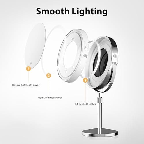 tubbede Makeup Mirror, 1X/30X Double Sided Magnifying Mirror/Switch with 3 Colors, 3200 mAh Rechargeable, 8" Lighted Makeup Mirror with Magnification, Adjustable Brightness, for Vanity or Bathroom 8