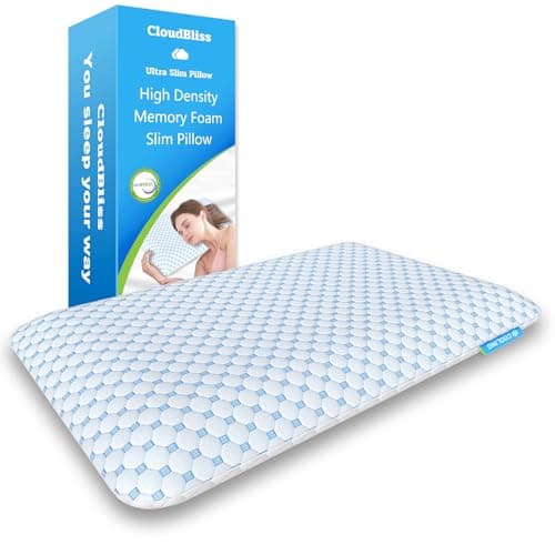 CloudBliss 2.75” Ultra Thin Pillows for Side | Back | Stomach Sleepers, Memory Foam Flat Pillow, Low Profile Sleeper Pillows with Double Sided Comfortable Breathable Pillow Cover, Standard