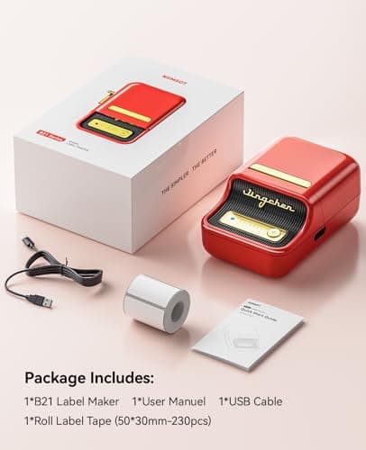 NIIMBOT B21 Label Maker Inkless Bluetooth Label Printer, 2 Inch Portable Thermal Label Machine for Small Business, Address, Logo, Clothing, Mailing, Candles, Jewelry, Sticker Printer for Gift, Red 9
