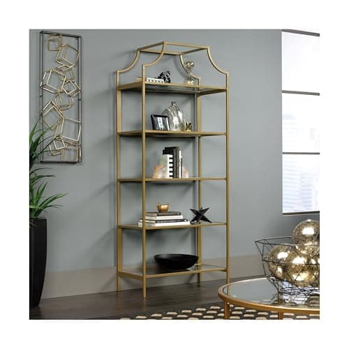 Sauder International Lux Bookcase/ book shelf, Satin Gold finish