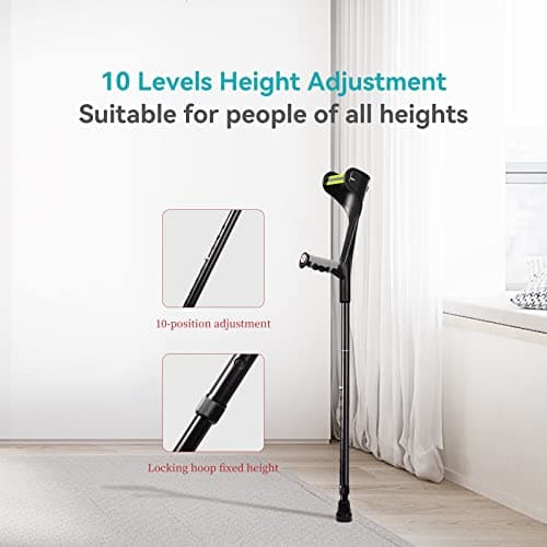 Forearm Crutches for Adults(1 Pair)，Adult Crutches Adjustable with Anti-Dorp Cuff，Aluminum Lightweight Arm Crutches Forearm for Adults，Foldable Muletas para Adultos，Crutch for Walking 5