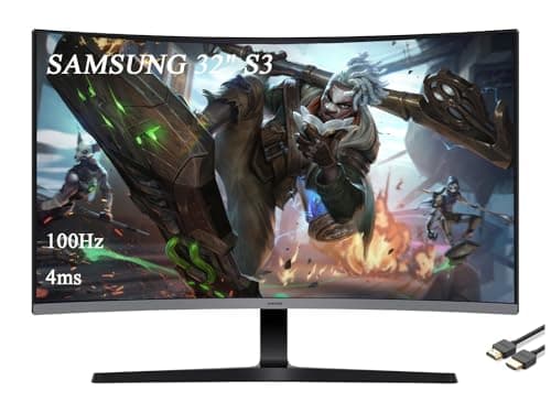 Samsung 32" Essential S3 Series FHD Curved Monitor, 1800R, Game Mode, 100Hz Refresh Rate, Game Mode, Eye Saver Mode, Black, with HDMI Cable