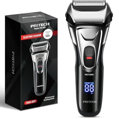 PRITECH Electric Razor for Men, Waterproof Foil Electric Shavers with Beard Trimmer, Cordless Rechargeable Razor for Shaving Face, LED Display Wet Dry Use