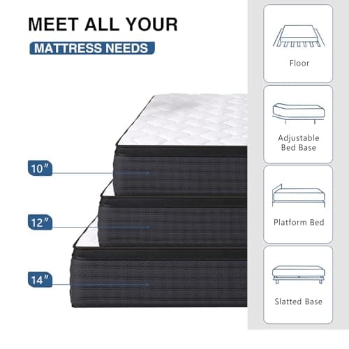 DEHIJU Queen Size Mattress, 10 Inch Hybrid Memory Foam Queen Mattress in a Box, Pressure Relief, Medium, CertiPUR-US 6