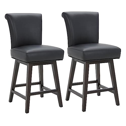 CHITA 26 Inch Counter Height Swivel Bar Stools Set of 2, FSC Certified Modern Upholstered Faux Leather Swivel Barstool Chair with Back, Black