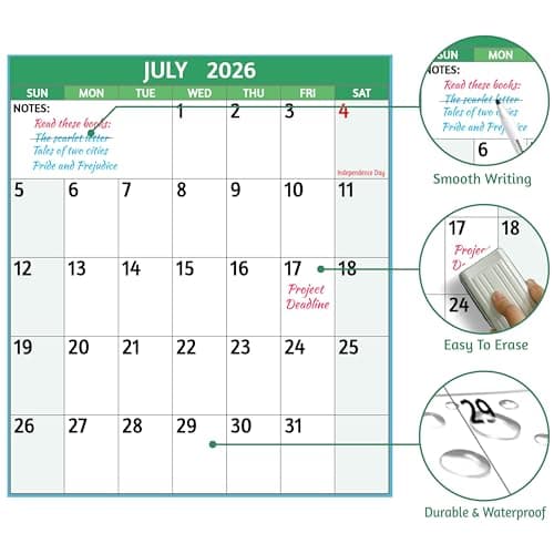 2026 Dry Erase Calendar – Large Yearly Wall calendar 2026, 38.2'' x 25.2'', 2-Side Reversible Calendar 2026, Vertical/Horizontal, Jan 2026 – Dec 2026, 2026 Wall Calendar Dry Erase with Notes, Stickers 5