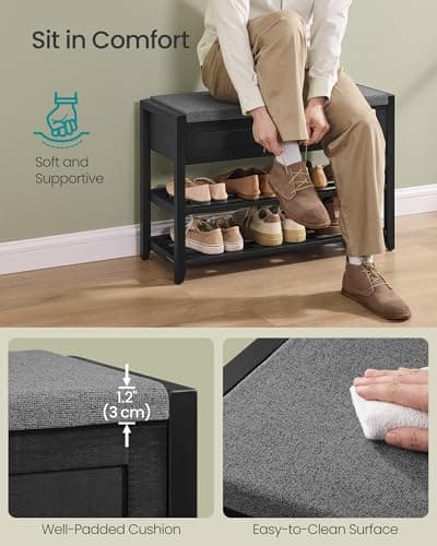 SONGMICS Bamboo Shoe Rack Bench with Storage, 2 Tier Shoe Shelves, for Entryway, Living Room, Bedroom, 31.5 Inches Wide, Ink Black ULSB056B01 5