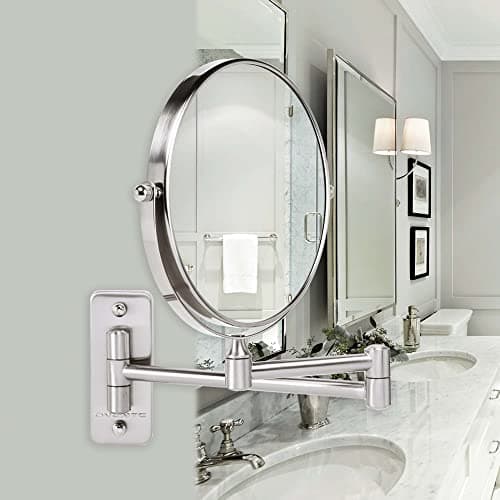 OVENTE 7" Wall Mounted Makeup Mirror with 1X/7X Magnification, Double Sided Magnifying Round Bathroom Vanity Mirror, 360° Swivel Design, Extendable and Folding Arm, Antique Bronze MNLFW70ABZ1X7X 7