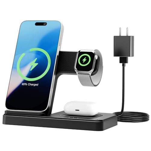 Wireless Charging Station for Apple Devices: 3 in 1 Foldable Qi Compact Case-Friendly Charger Stand for iPhone 17-12 & Apple Watch & AirPods Charging Dock for Travel Home Office Desk Nightstand(Blcak)