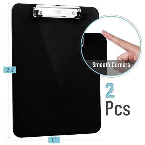 Mr. Pen- Plastic Clipboard, 12.5" x 9", 2 Pack, Black Clipboard Plastic, Low-Profile Metal Clip with Retractable Hanging Hole 2