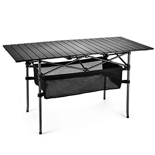 WUROMISE Lightweight Aluminum Folding Camping Table (47” x 21.65” x 26.7”), Portable Roll-Up Design for Outdoor, Camping, Beach, BBQ, Patio, and Picnic, Durable & Waterproof with Carrying Bag
