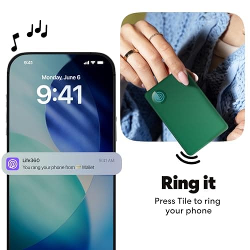 Life360 Tile Slim - Wallet Finder, Bluetooth Tracker and Item Locator for Luggage Tags, Passports and More. Both iOS and Android Compatible. Phone Finder. 1-Pack (Green Surf) 5