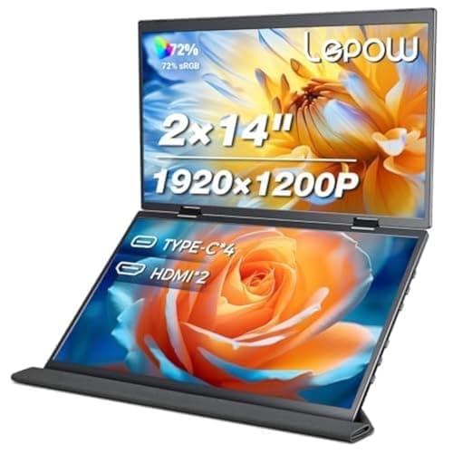 Lepow Portable Monitor 15.6'' 1080P USB-C Laptop Dual Screen Extender 360° Foldable Gaming Monitor HDR IPS Travel Monitor w/Cover & Speakers (14.0 inch)