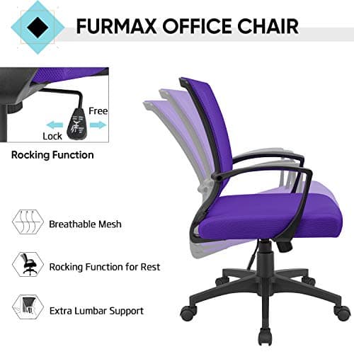 Furmax Office Chair Ergonomic Computer Desk Mesh Chair Mid Back Swivel Lumbar Support with Armrest (1, Violet) 6