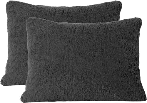 Reafort Ultra Soft Sherpa Pillowcases Pillow Covers Standard Size 20"x26" Pack of 2 with Zipper Closure (Charcoal Grey, 20”x26” Standard Sham)