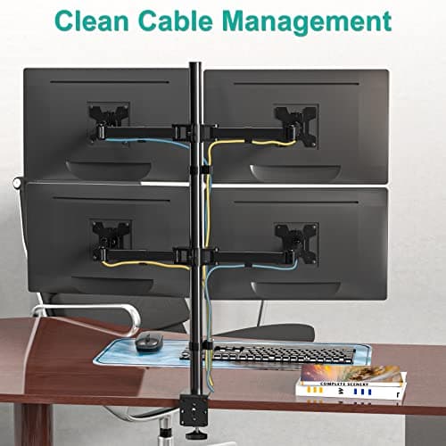 WALI Quad Monitor Desk Mount, 4 Monitor Stand Fits Heavy Duty Computer Screen up to 27 inch, Full Adjustable Arm Holds up to 22 lbs per Arm (M004), Black 9