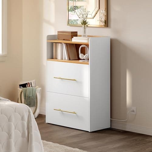 YITAHOME 2 Drawer File Cabinet with Charging Station Printer Stand with Open Storage Shelf Vertical File Cabinets for Home Office Bedroom, Living Room 6