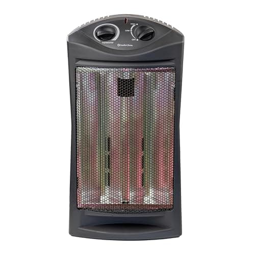 Comfort Zone Space Heaters for Indoor Use, Portable Electric Heater, Adjustable Thermostat, Infrared Heat, Quartz Tower Space Heater with 2 Heat Settings, Bedroom Heater, Black 2