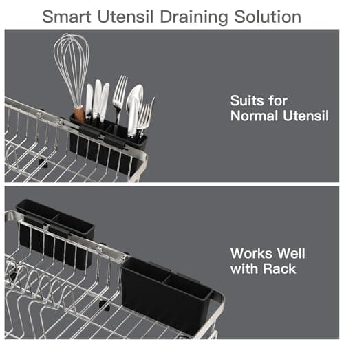 MAJALiS Expandable Stainless Steel Over The Sink Dish Drying Rack for Small Kitchen, Counter Space Saving, Hanging Compact RV Plate Drain Strainer in Silver Wire Metal with Adjustable Utensil Holder 5