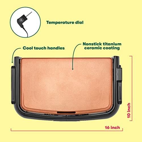 BELLA Griddle Ceramic Copper TI, Healthy-Eco Non-stick Coating, Hassle-Free Clean Up, Large Submersible Cooking Surface, 10" x 16", Copper/Black 6