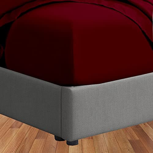 100% Cotton King Fitted Sheet, Long - Staple Combed Pure Natural Cotton Sheet, Soft & Silky Sateen Weave (Burgundy,King Fitted)