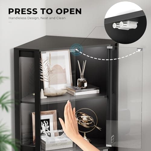 BROTTAR Corner Display Cabinet with Glass Doors, 65" Lighted Curio Cabinet with 3 Color LED Lights for Collectibles, 4-Tier Showcase Display Case with Human Body Sensor for Toys, Books, Black 5
