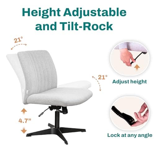 NYPOT Criss Cross Chair with Wheels - Wide Armless Seat for Cross Legged Sitting, Adjustable Swivel Office Desk Chair, Rocking Comfort for Home or Work (Grey) 8