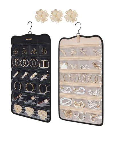 BAGSMART Hanging Jewelry Organizer Wall-Mounted with 42 Pockets, Earring Holder Accessories Storage for Necklaces, Bracelets, Black