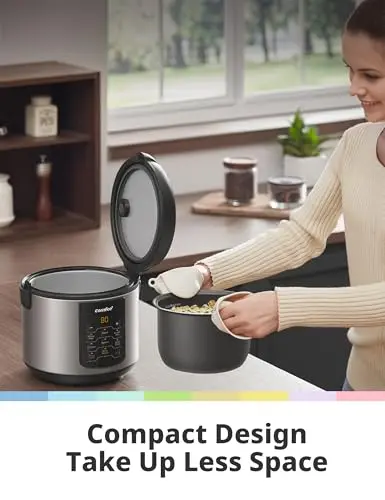 COMFEE' Compact Rice Cooker, 6-in-1 Stainless Steel Multi Cooker, Slow Cooker, Steamer, Saute, and Warmer, 2 QT, 8 Cups Cooked(4 Cups Uncooked), Brown Rice, Quinoa and Oatmeal, 6 One-Touch Programs 5