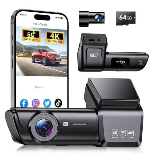 OVAMAN F8 Car Camera Dash Cam Front and Rear, 4K+1080P 170° Wide Angle Dual Dash Camera for Cars with 64GB Card,Wireless 5G WiFi&App Control,WDR/HDR Night Vision, 24H Parking Mode,Loop Recording