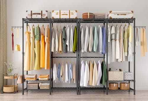 Exglobol Heavy Duty Garment Rack, Metal Freestanding Closet Wardrobe Clothes Racks for Hanging Clothes, 4 Tiers Adjustable Wire Shelving, 44.9'' L x 16.5'' W x 76.8 '' H, Max Load 800LBS, Black 6