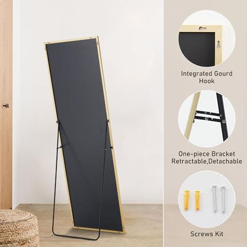 OLIXIS Full Length Mirrorwith Stand, Full Length Mirror for Bedroom, Cloakroom, Living Room, Aluminum Alloy Thin Frame, 64"x21" Large, Floor Standing Tall, Gold 7