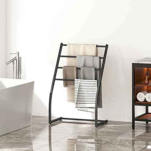 Honiter Free Standing Towel Rack, Towel Racks for Bathroom, 4 Tier Metal Towel Bar Stand, Blanket Ladder Holder, Drying & Display Rack for Oversized Bath Towels 8