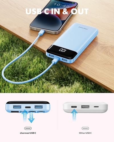 Charmast Portable Charger with Built in Cables, Power Bank with Cords Wires, Slim 10000mAh Travel Battery Pack 6 Outputs 3 Inputs 3A Fast Charging for Samsung Google Pixel LG Moto iPhone iPad 8