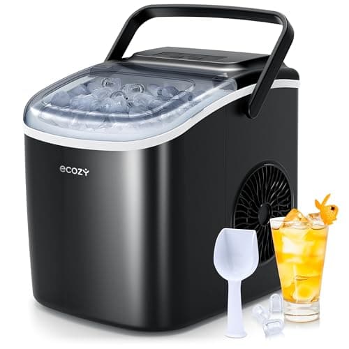 ecozy Portable Ice Maker Countertop, 9 Cubes Ready in 6 Mins, 26 lbs in 24 Hours, Self-Cleaning Ice Maker Machine with Bags/Standing Scoop for Camping Party, Black