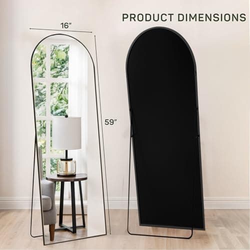Arched Mirror Full Length, 16"x59" Body Wall Mirrors with Shatter-Proof Glass, Floor Standing, Hanging or Leaning, Tall Arch Mirror with Stand Aluminum Alloy Frame for Bedroom Cloakroom 7