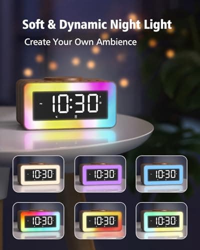 Digital Alarm Clocks for Bedrooms, Bluetooth Speaker, Alarm Clock with Wireless Charging, White/Brown Noise Sound Machine for Sleep with Night Light Wooden Vintage Decor Birthday Gifts for Men, Women 6