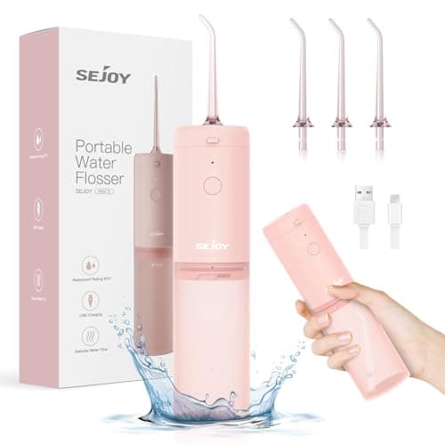 Water Flosser Dental Oral Irrigator Teeth Cleaner Portable Travel Rechargeable Cordless,IPX7 Electric Plaque Remover 3 Modes 3 Jet Tips 140ml (Pink)