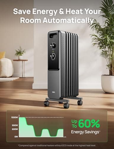 DREO Radiator Heater, Dual Knobs, 8 Safety Protection, 1500W Electric Space Heaters for Indoor Use Large Room, Energy Saving, Quiet Oil Filled Radiator for Bedroom, Adjustable Thermostat 6