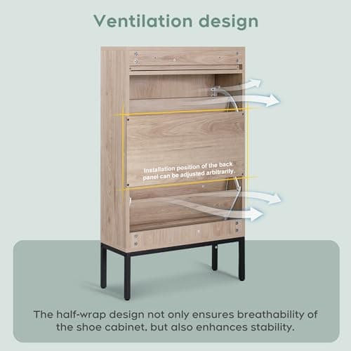 Brafab Shoe Storage Cabinet with 2 Flip Drawers&1 Small Drawer, Slim Entryway Shoe Organizer with Half Round Woven Rattan Doors for Sneakers… 8