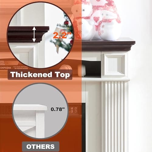 OKYCI Corner Electric Fireplace with Mantel, TV Stand with Storage & Bookshelves, Entertainment Center with Fireplace for Living Room, Modern Wave Design, White 8