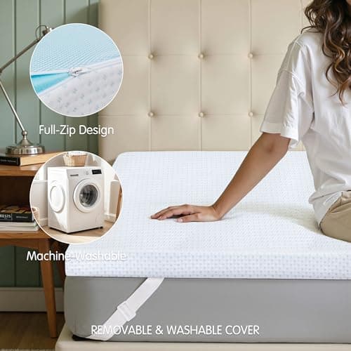 Subrtex 3 Inch Mattress Topper Cover (Only Cover) Mattress Topper Protector Bedding Rayon Made from Bamboo Removable Mattress Encasement with Zippers, Queen 8