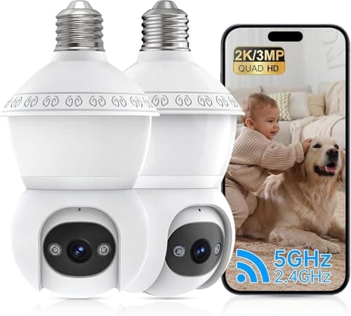 Light Bulb Security Camera,2.4G/5GHz WiFi 2K Security Cameras Wireless Outdoor,Bulb Cameras for Home Security,AI Human Detection and Alarm,2 Way Talk,Color Night Vision,Compatible with Alexa 2PCS