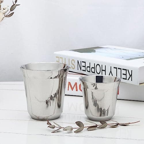 Easyworkz Stainless Steel Espresso Cup 2pcs Set Double Wall Insulated Metal Demitasse Cups 5 oz 8