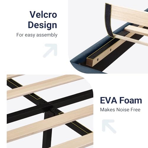 Allewie Queen Size Platform Bed Frame with Fabric Upholstered Headboard and Wooden Slats Support, Fully Upholstered Mattress Foundation/No Box Spring Needed/Easy Assembly, Navy Blue 5