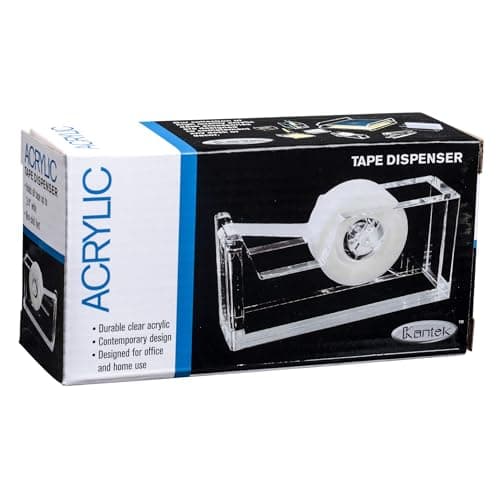 Kantek Clear Acrylic Office Tape Dispenser, Fits Standard 3/4" Refill Rolls, Office Organizer, Desk Accessory, 1.8" x 5.6" x 2.9", Non-Skid Feet for Single Handed Dispensing 6
