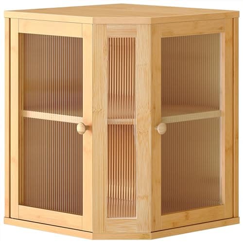 HOOBRO Bamboo Bread Box, Kitchen Countertop Corner Bread Box, Large Capacity 2-Tier Bread Container, Bread Storage Container with Dual Rippled Acrylic Doors, for Kitchen Food Storage, Natural YL12MB01