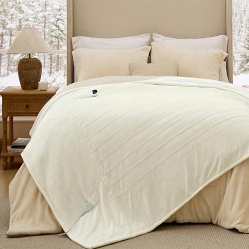 Bedsure Electric Blanket Twin - Soft Flannel Heated Blanket Twin Size, Fast Heating with 6 Time Settings (Up to 10H) & 6 Heat Settings, Warm Gift for Grandma (62x84 inches, Ivory) 7